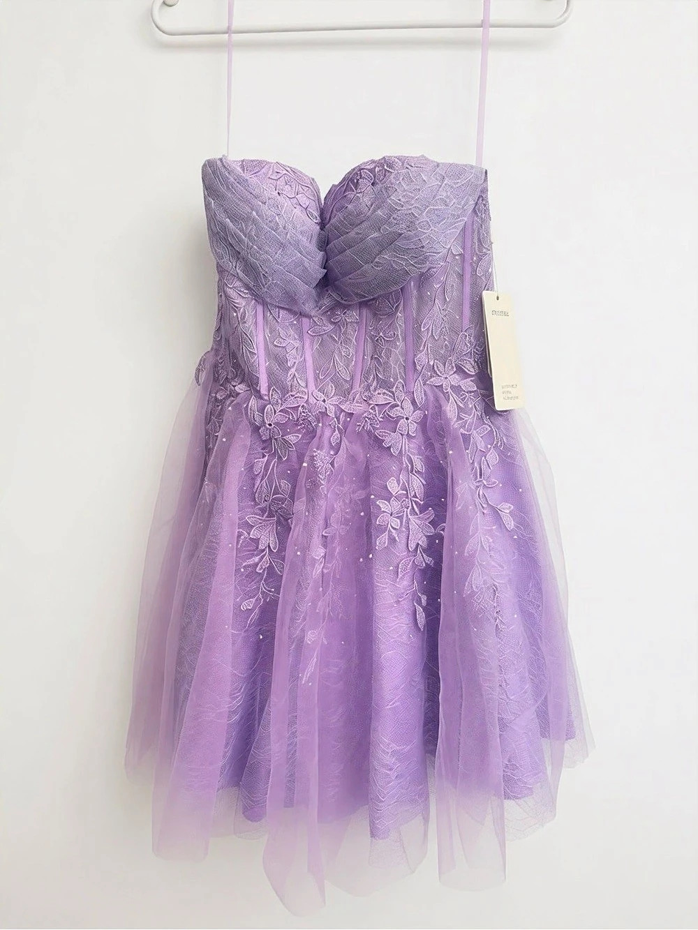 Stacees A-line Strapless Sweetheart Corset Lace Homecoming Dress with Pleated